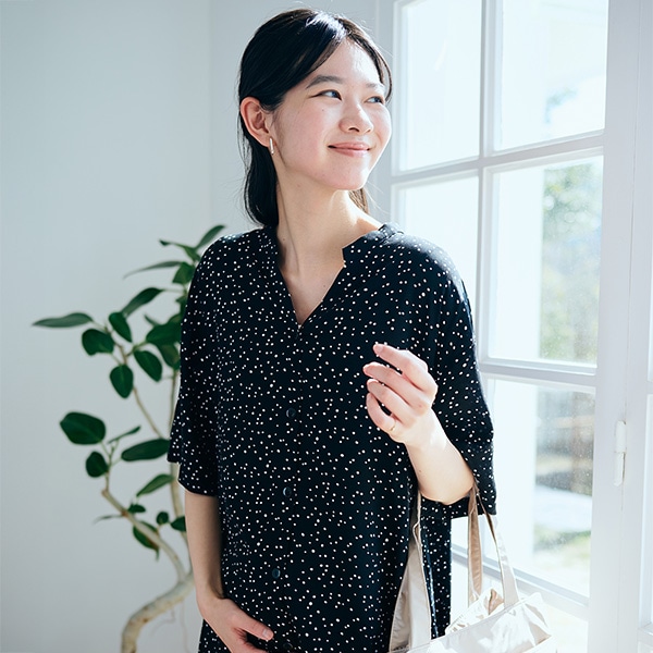 レーヨンドット柄半袖ワンピース | マタニティ・産後