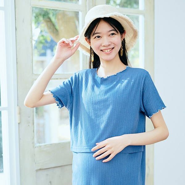授乳口付き半袖リブメローワンピース | マタニティ・産後