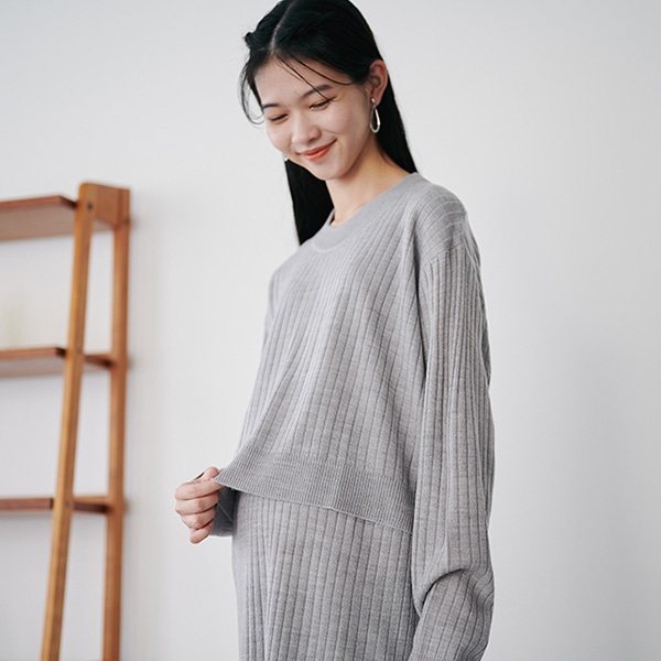 授乳口付きリブニット長袖ワンピース | マタニティ・産後