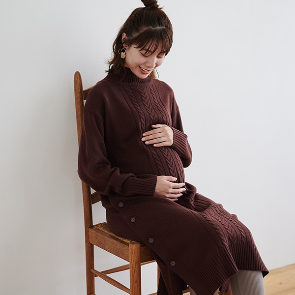 ケーブルニット長袖ワンピース | マタニティ・産後