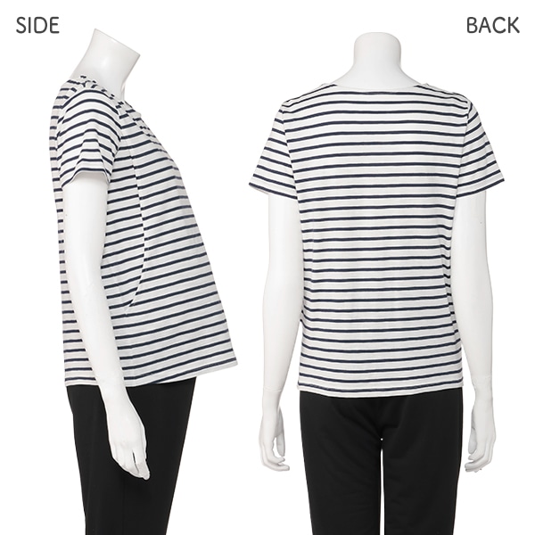 授乳口付き綿100％ボーダー半袖Tシャツ | マタニティ・産後