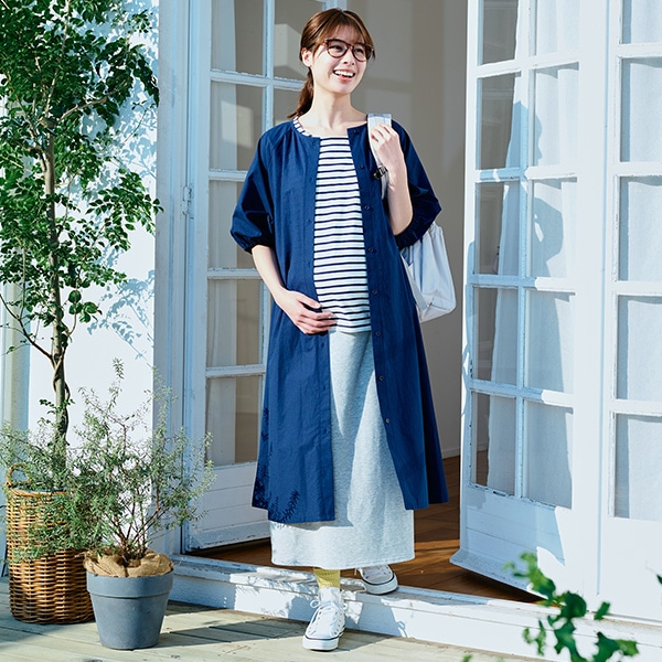 授乳口付き綿100％ボーダー半袖Tシャツ | マタニティ・産後