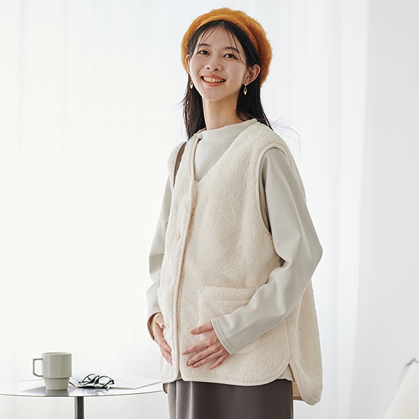 授乳口付き裏起毛ダブルフェイスハイネック長袖Tシャツ | マタニティ・産後