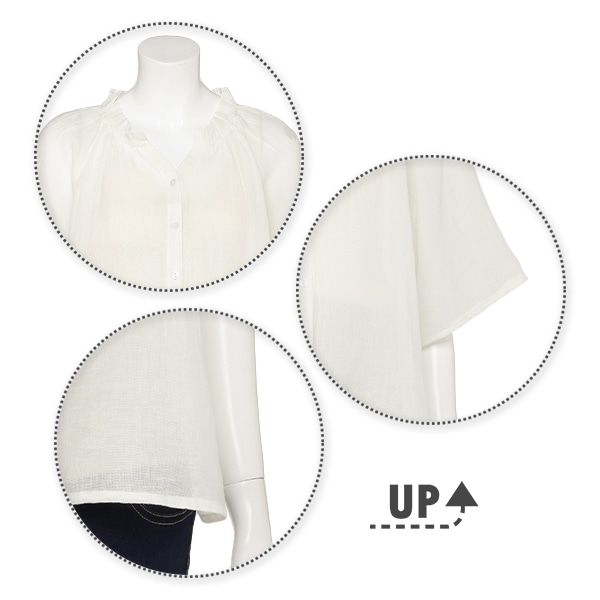 綿麻襟フリル半袖ブラウス