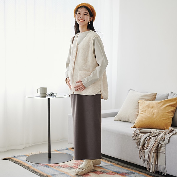 裏起毛おなかゴムなしダブルフェイススカート | マタニティ・産後