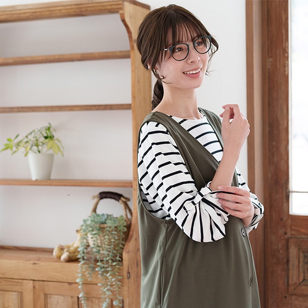 授乳口付き長袖Tシャツ&2WAYジャンパースカートセット | マタニティ・産後