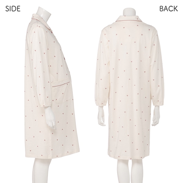 綿100％ハート総柄ワンピース型長袖パジャマ | マタニティ・産後