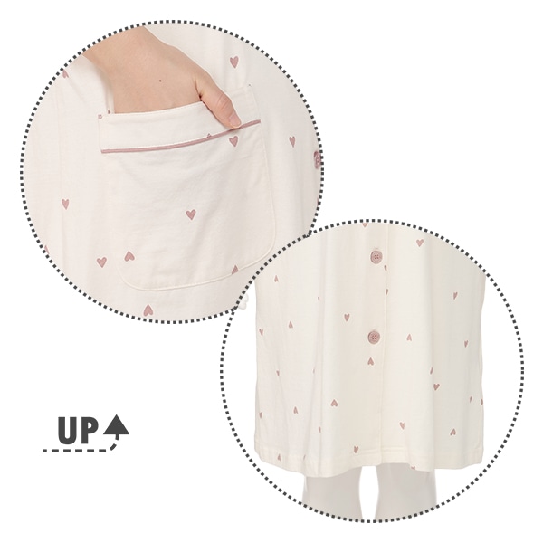 綿100％ハート総柄ワンピース型長袖パジャマ | マタニティ・産後