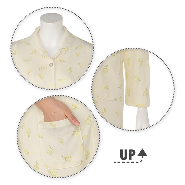 綿混スムースミモザ柄2WAYワンピース型長袖パジャマ | マタニティ・産後