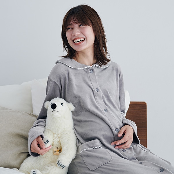 ふわぽかストレッチベロア2WAYワンピース型長袖パジャマ | マタニティ・産後