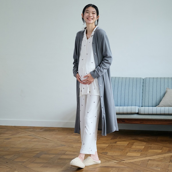 綿混ストレッチワッフル2WAYワンピース型長袖パジャマ | マタニティ・産後