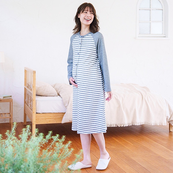 肌側綿100%ダンボール2WAYワンピース型長袖パジャマ | マタニティ・産後