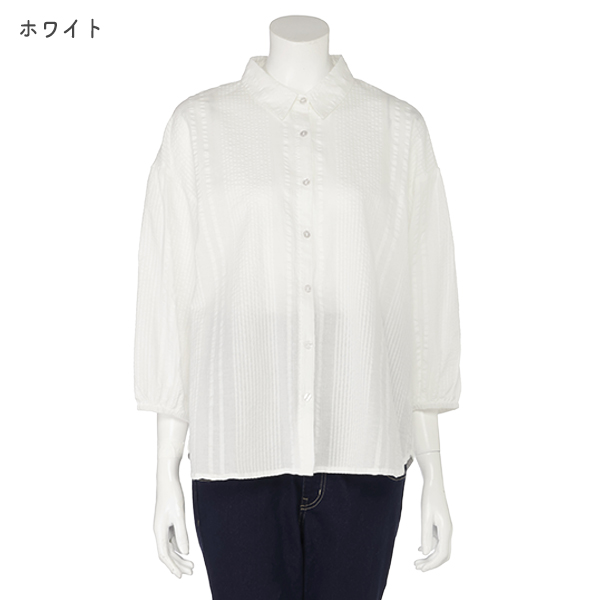 綿サッカーストライプブラウス