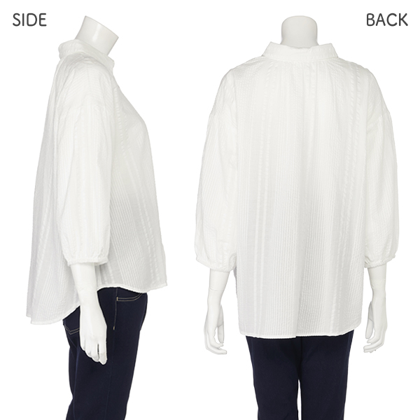 綿サッカーストライプブラウス