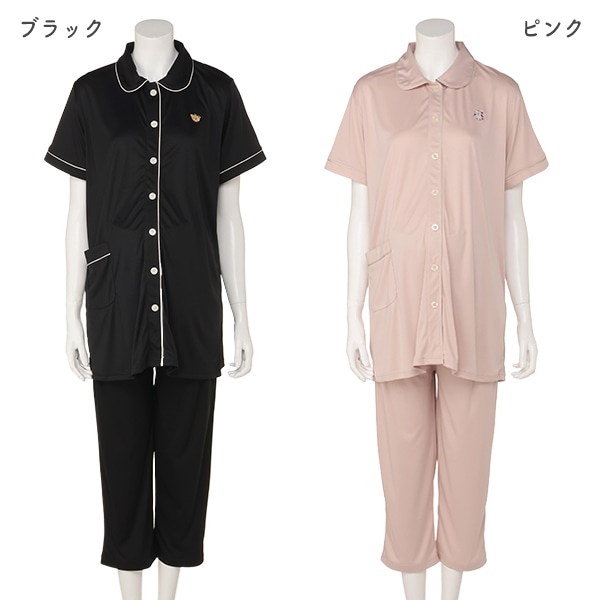 おなかゴムなし8分丈ボトムアップリケ刺繍半袖パジャマ | マタニティ・産後