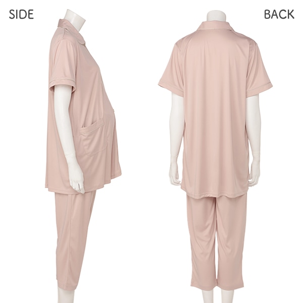 おなかゴムなし8分丈ボトムアップリケ刺繍半袖パジャマ | マタニティ・産後