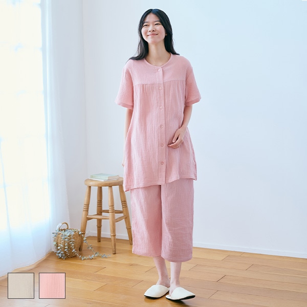 綿100％モスリンガーゼ半袖パジャマ | マタニティ・産後