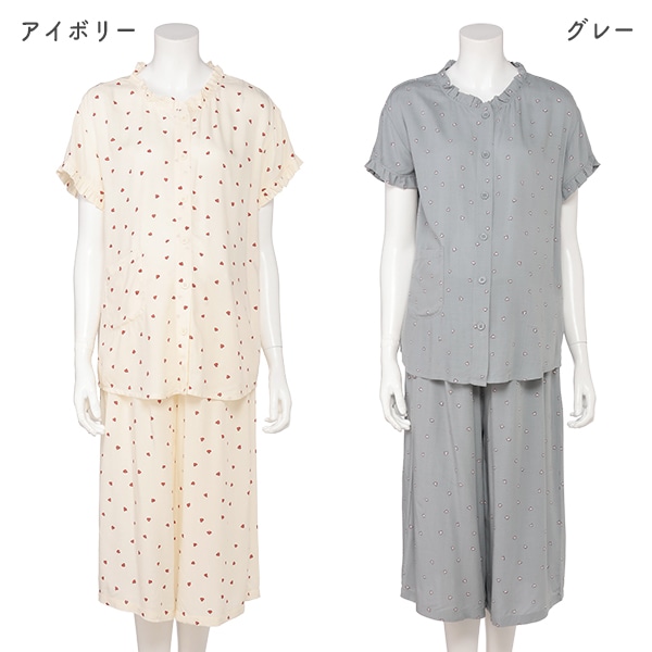 レーヨン7分丈ボトム布帛フリル半袖パジャマ | マタニティ・産後