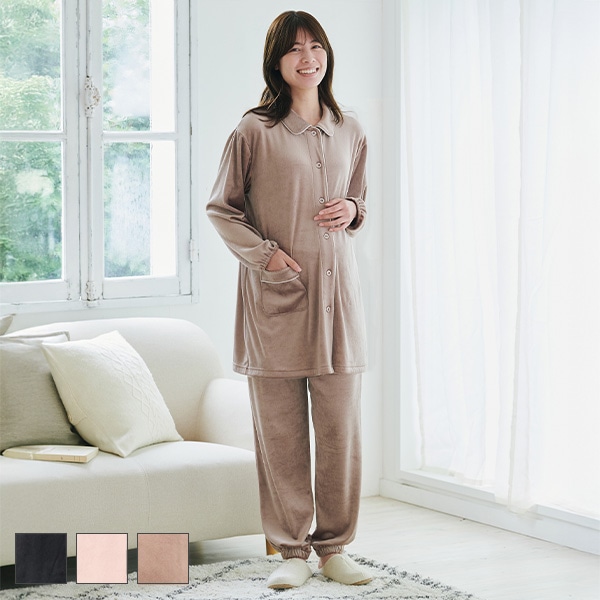 おなかゴムなしほわぽかストレッチベロア長袖パジャマ | マタニティ