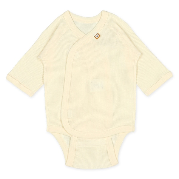 2枚組ワッフルワンタッチテープ式長袖打ち合わせロンパース肌着（くま）