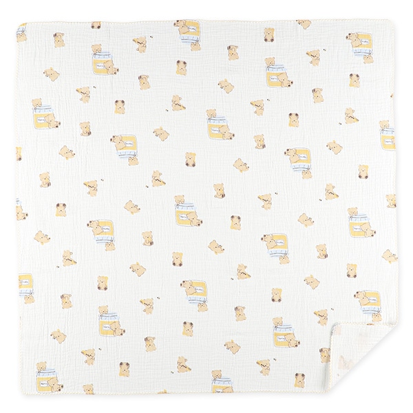 正方形水洗い2重ガーゼ（くま・はちみつ）