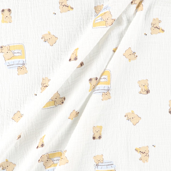 正方形水洗い2重ガーゼ（くま・はちみつ）