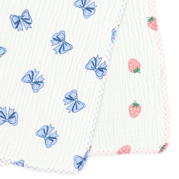 5枚組水洗い2重ガーゼハンカチ（イチゴ＆リボン・星＆恐竜）