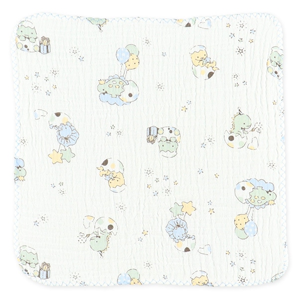 5枚組水洗い2重ガーゼハンカチ（イチゴ＆リボン・星＆恐竜）