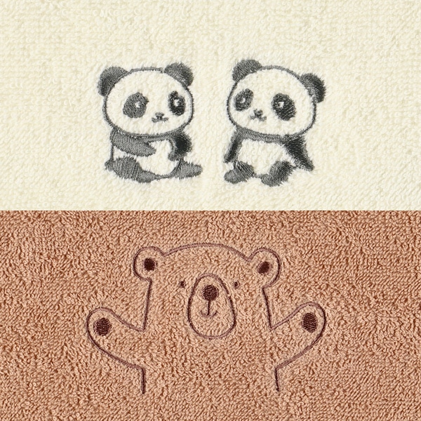 正方形バスタオル（パンダ・くま刺繍）