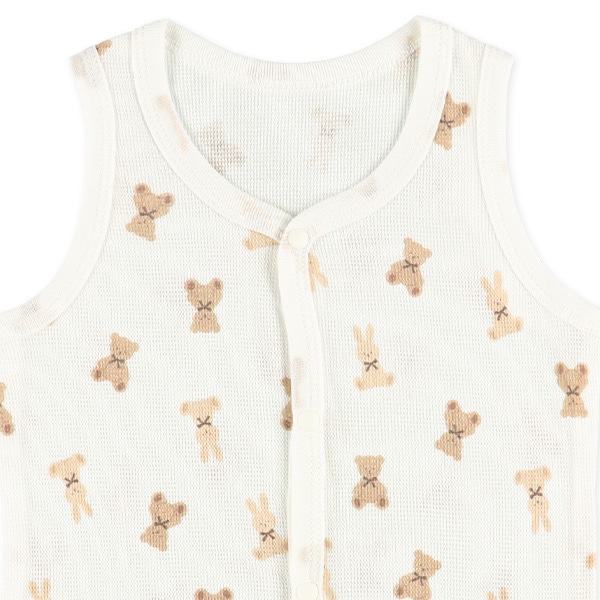 3枚組鹿の子ノースリーブ前開きロンパース肌着（くま・うさぎ・ハート）