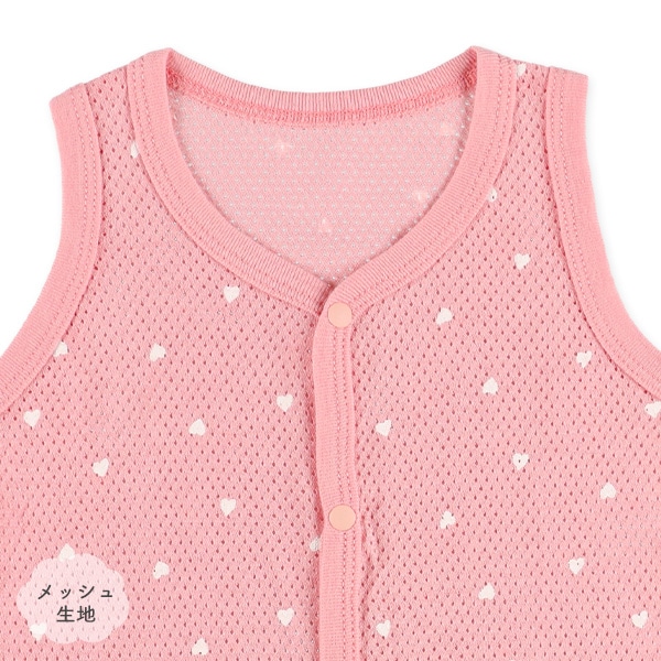 3枚組メッシュノースリーブ前開きロンパース肌着（いちご・ハート）