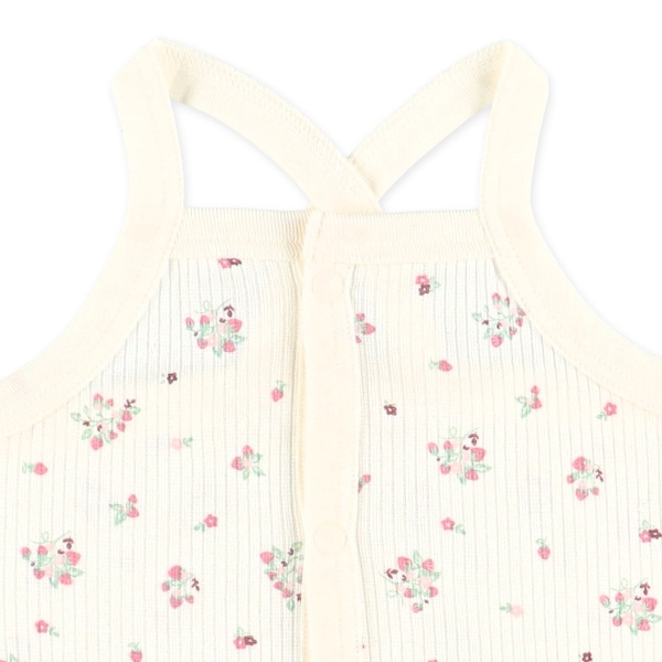 2枚組針抜きキャミソール前開きロンパース肌着（バッククロス・いちご）