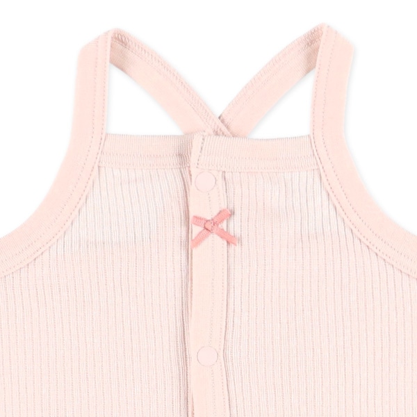 2枚組針抜きキャミソール前開きロンパース肌着（バッククロス・いちご）