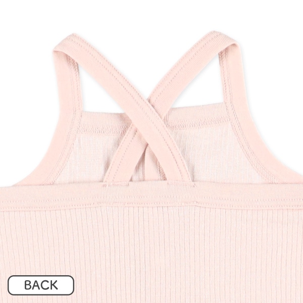 2枚組針抜きキャミソール前開きロンパース肌着（バッククロス・いちご）