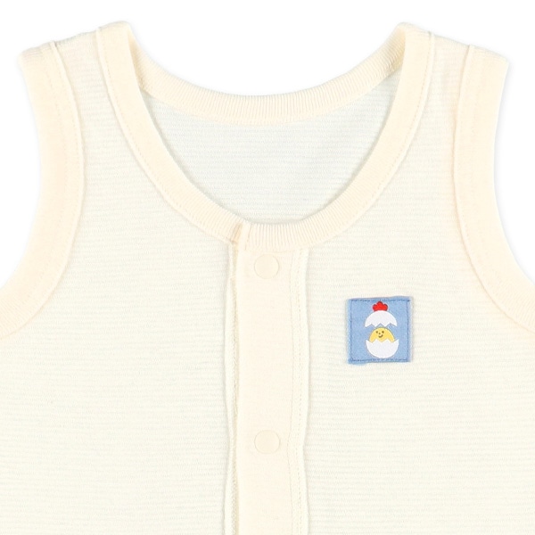 2枚組吸収速乾異番手ノースリーブ前開きロンパース肌着（たまご）