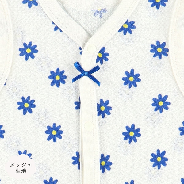 2枚組メッシュノースリーブ前開きロンパース肌着（花・リボン）