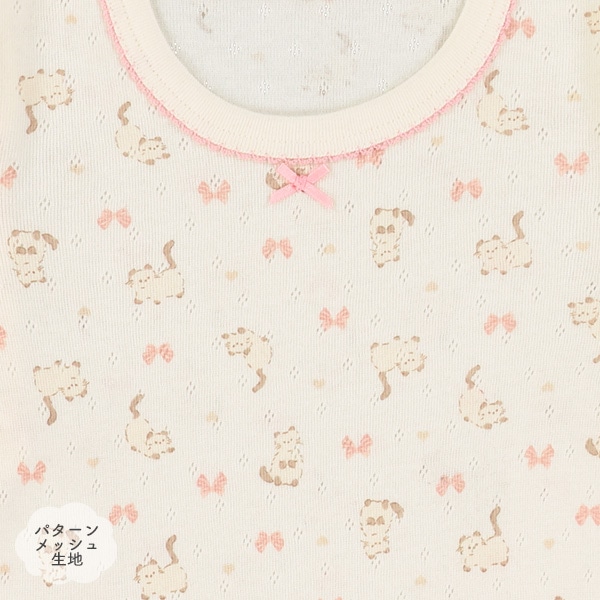 3枚組パターンメッシュ&ワッフル長袖ロンパース肌着（ねこ・花）
