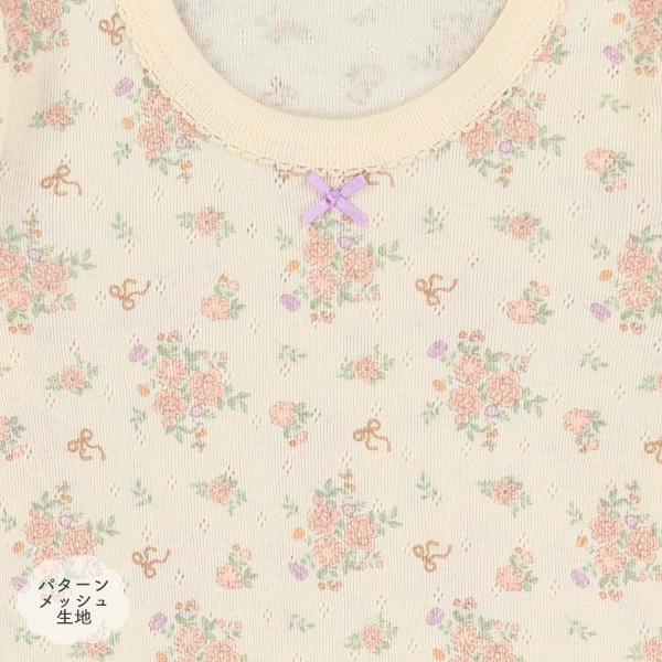 3枚組パターンメッシュ&ワッフル長袖ロンパース肌着（ねこ・花）