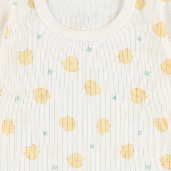 3枚組リブ編み長袖ロンパース肌着（ひよこ）