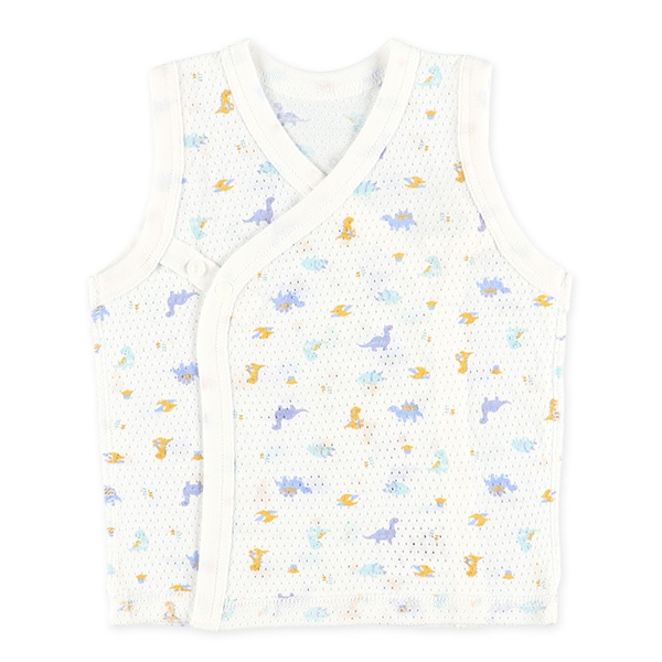 2枚組メッシュボタン式短肌着（恐竜）