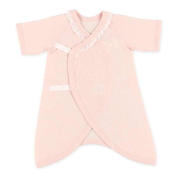 2枚組メッシュボタン式コンビ肌着（いちご・レース）