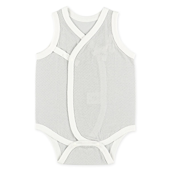 2枚組メッシュボタン式ノースリーブ打ち合わせロンパース肌着（海の生きもの）