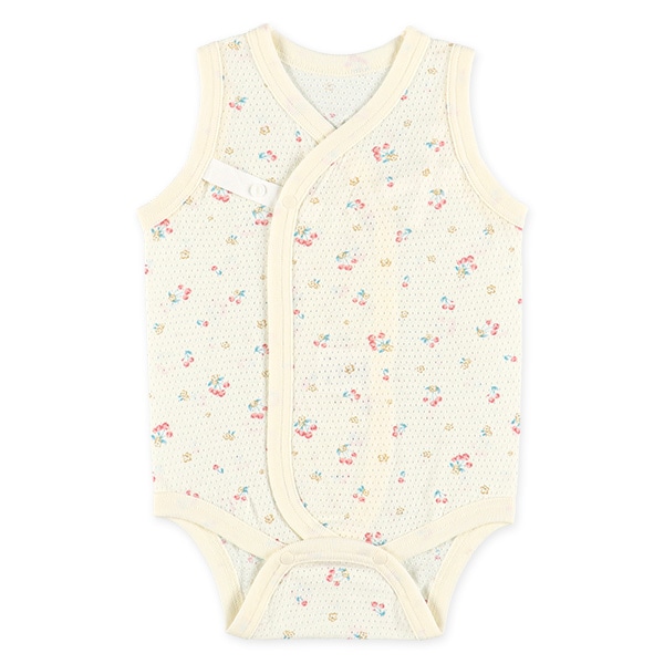 2枚組メッシュボタン式ノースリーブ打ち合わせロンパース肌着（フルーツ）