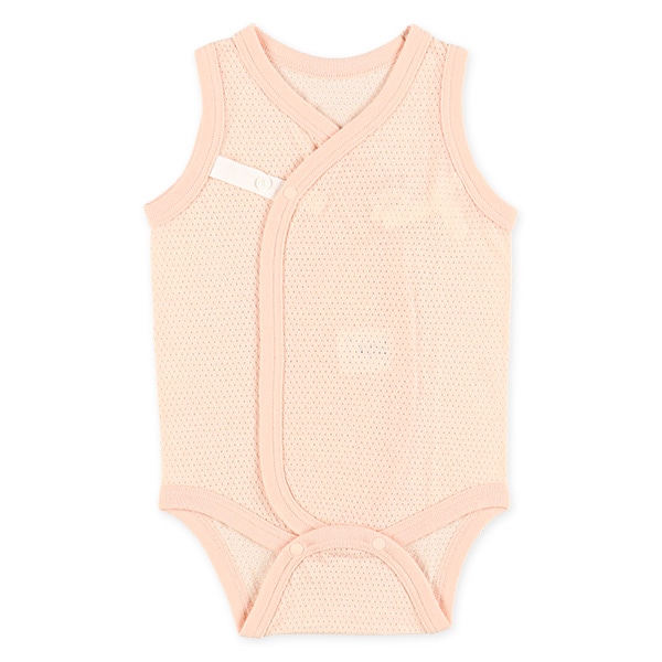 2枚組メッシュボタン式ノースリーブ打ち合わせロンパース肌着（フルーツ）