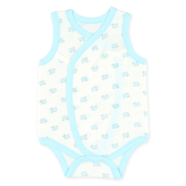 2枚組メッシュボタン式ノースリーブ打ち合わせロンパース肌着（ぞう・くま）