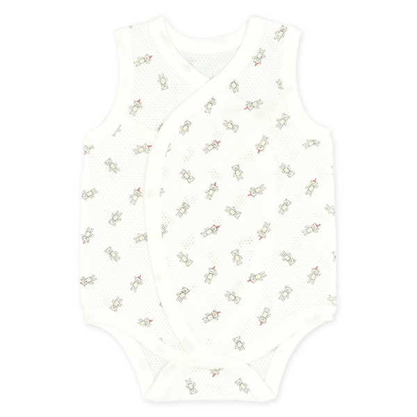 2枚組メッシュボタン式ノースリーブ打ち合わせロンパース肌着（ぞう・くま）