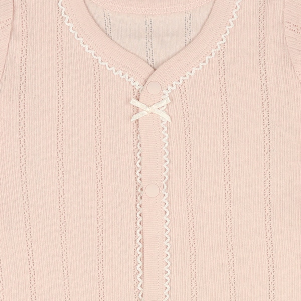 2枚組パターンメッシュ長袖前開きロンパース肌着（無地ピンク）