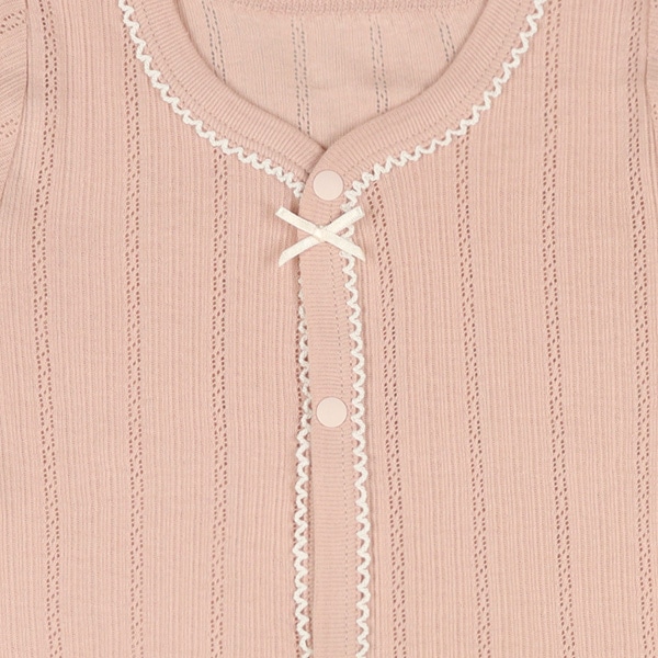 2枚組パターンメッシュ長袖前開きロンパース肌着（無地ピンク