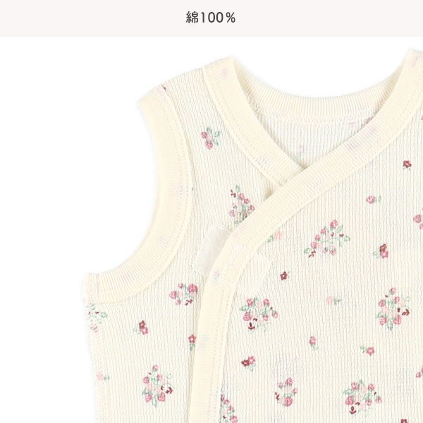 2枚組エッフェルニットノースリーブ打ち合わせロンパース肌着（いちご・チェリー）