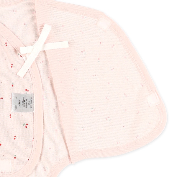 2枚組エッフェルニットノースリーブ打ち合わせロンパース肌着（いちご・チェリー）